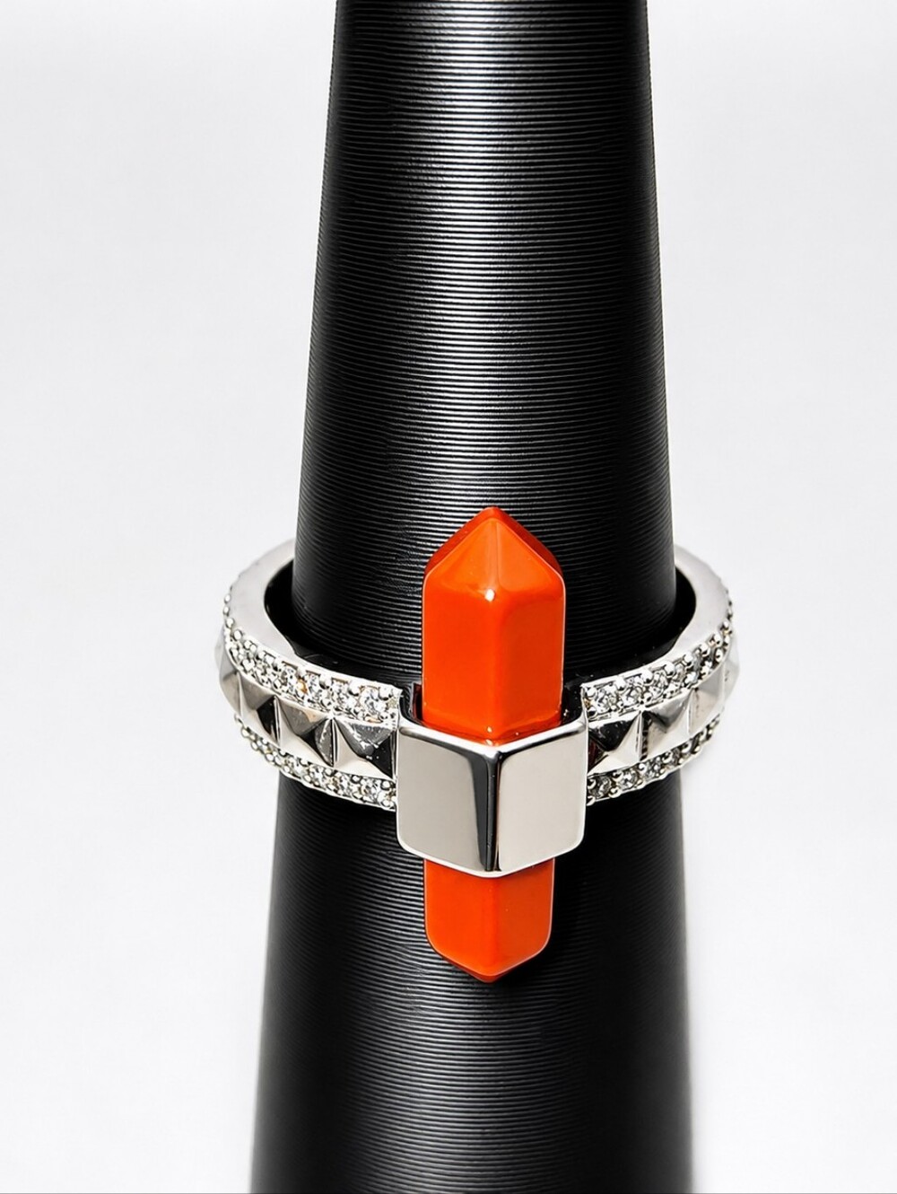 Bomb Party Retro Desert Princess Ring Size 7 Red Magnesite Rhodium Plated